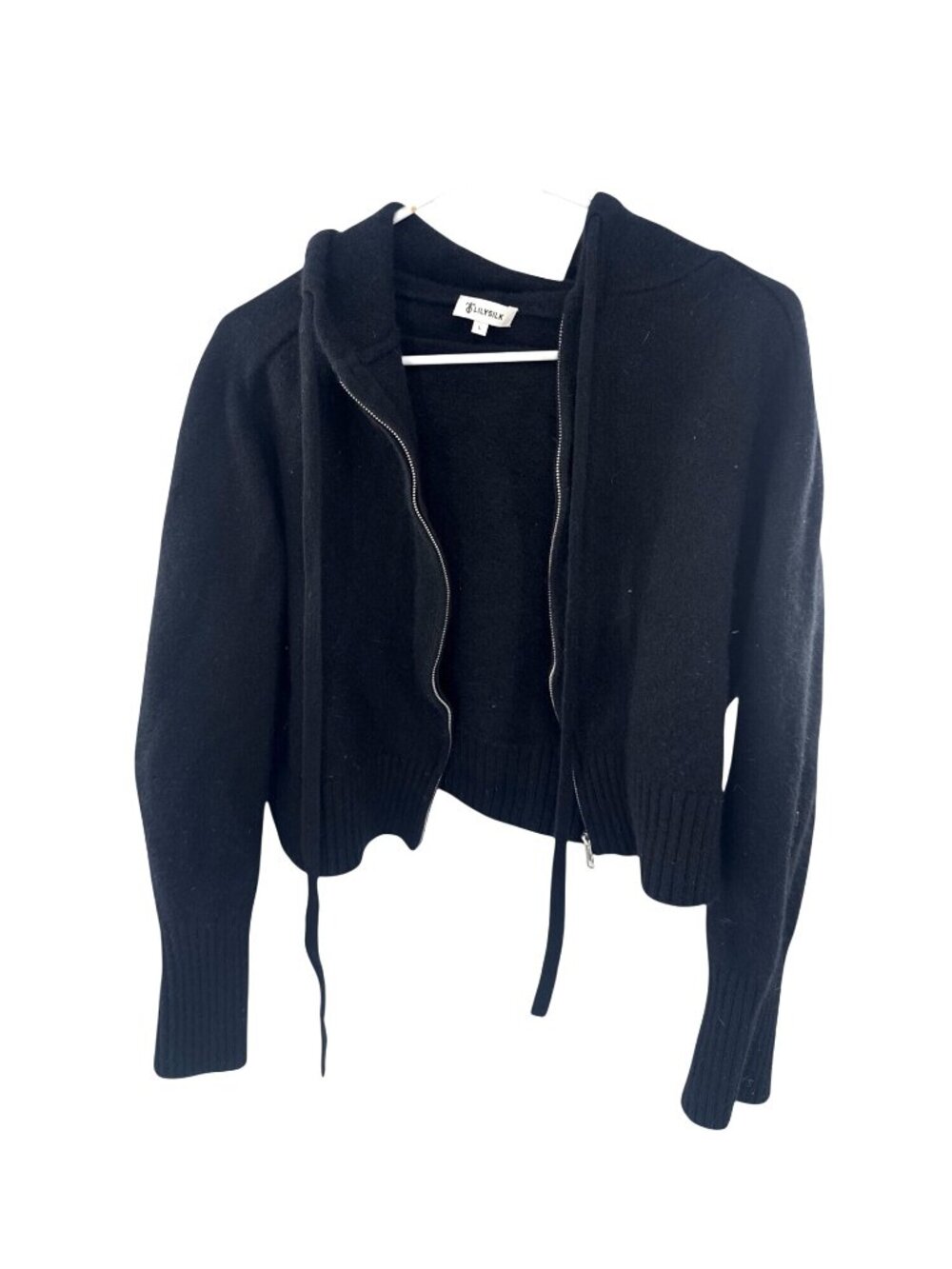 Lilysilk Black Wool & Cashmere Blend Cropped Jacket Womens L Warm Cozy Winter